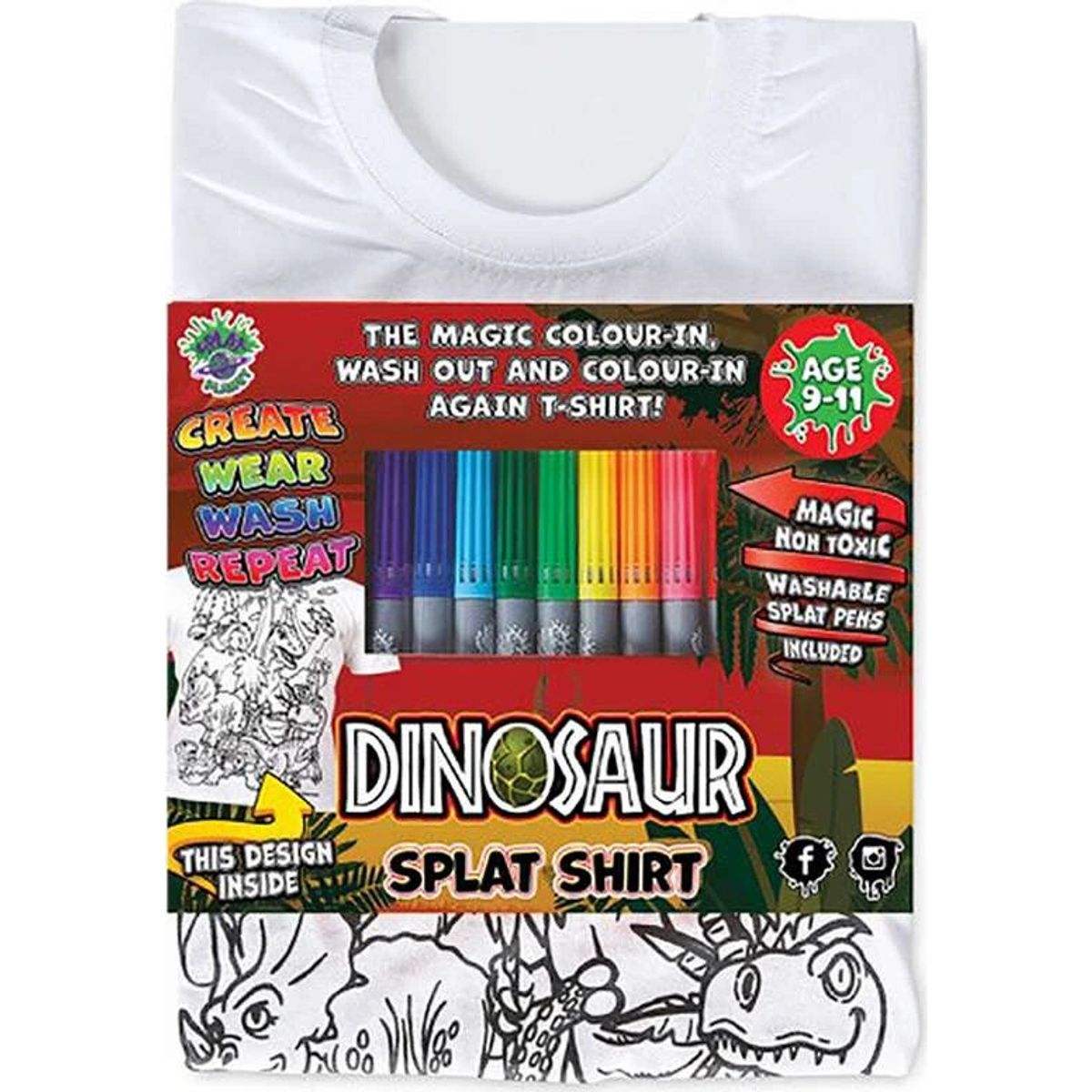 Splat Planet - T-shirt Farv Og Vask Af - 10 Tuscher - 3-4 år - Dinosaur