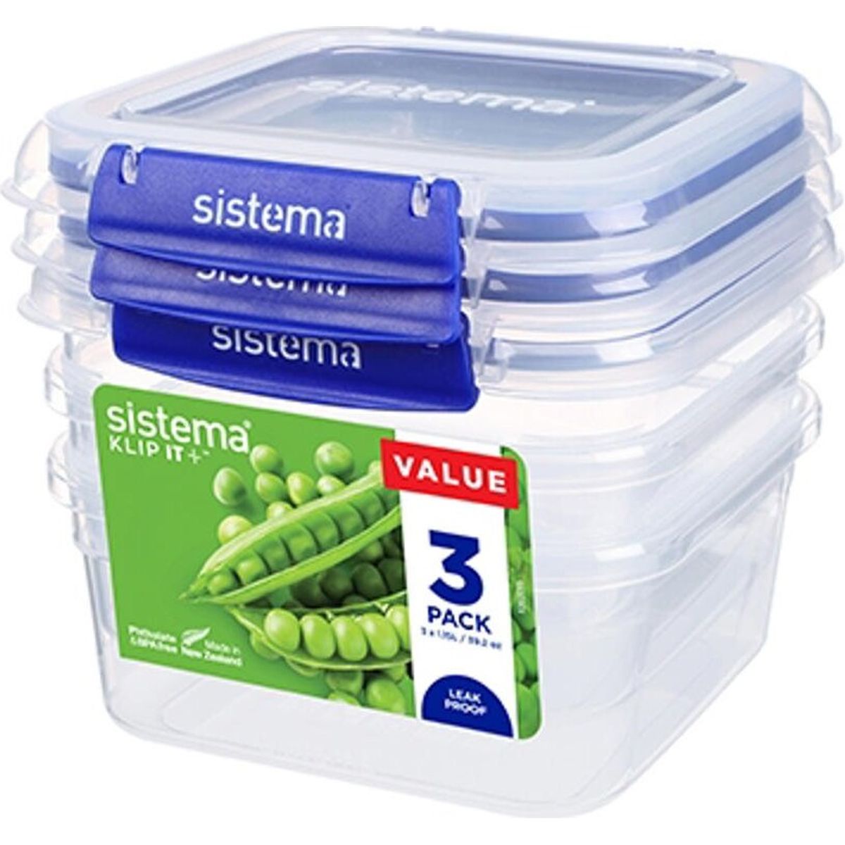 Sistema - Klip It Plus Opbevaringsboks - Square - 1,15 L - 3-pak