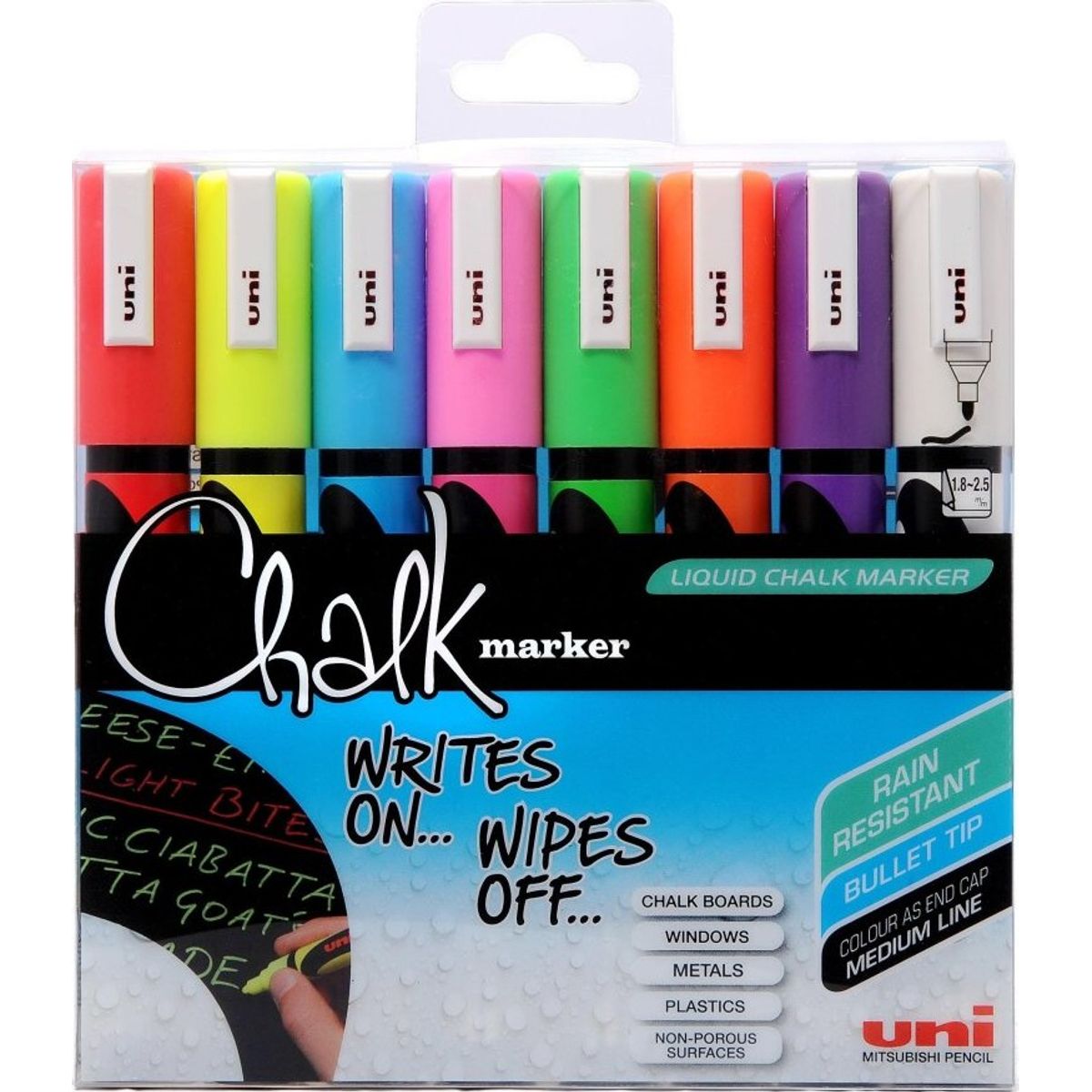 Uni - Chalk Marker - Udviskelige Tussser - 8 Farver