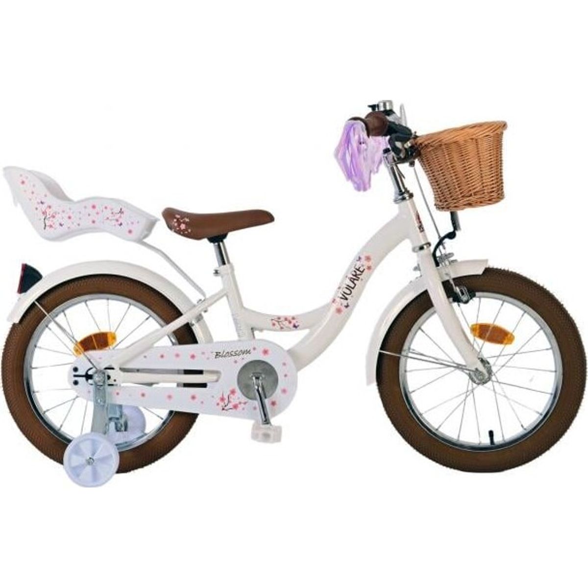 Volare - Børnecykel Med Støttehjul - 16'' Tommer - Blomster - Hvid