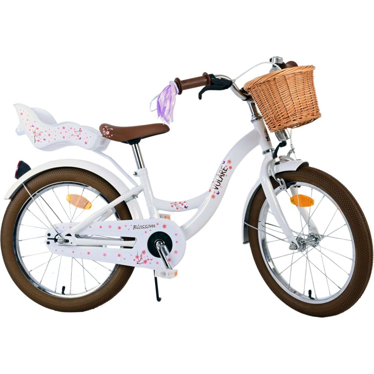 Volare - Børnecykel Med Kurv - 18'' Tommer - Blomster - Hvid