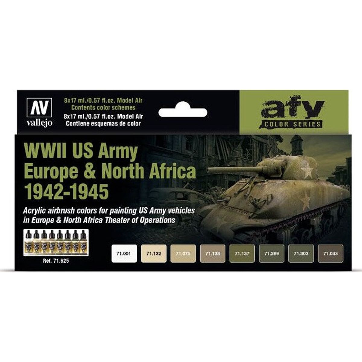 Vallejo - Maling Sæt Til Modelhobby - Wwii Us Army 1942-45 - Afv Color Series - 8x17 Ml