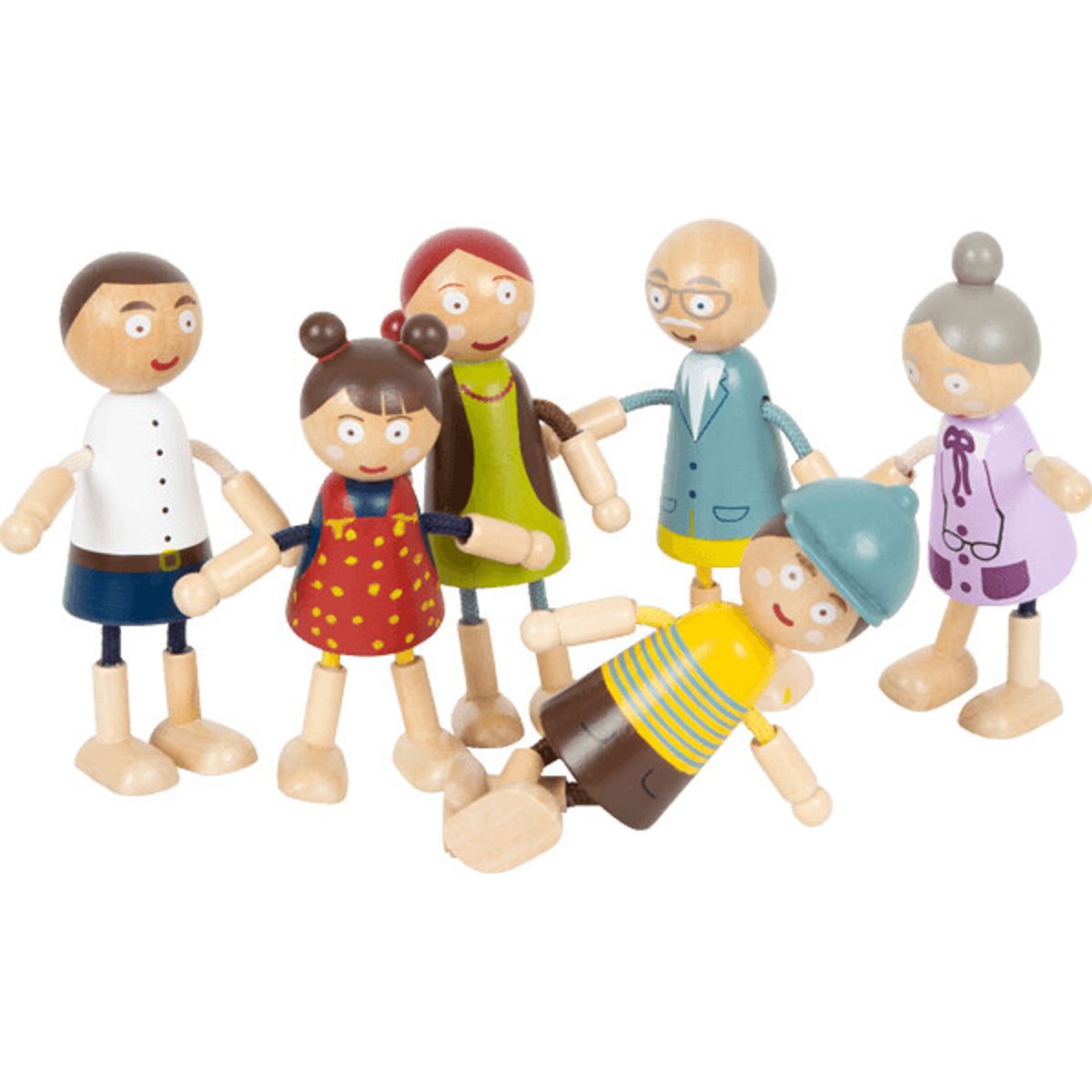 Dukker Til Dukkehus - Wooden Bending Dolls Family - 6 Stk