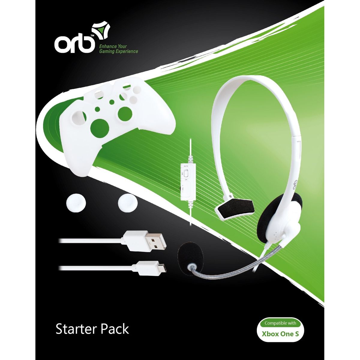 Orb Xbox One S Starter Pack Med Hvide Chat Høretelefoner