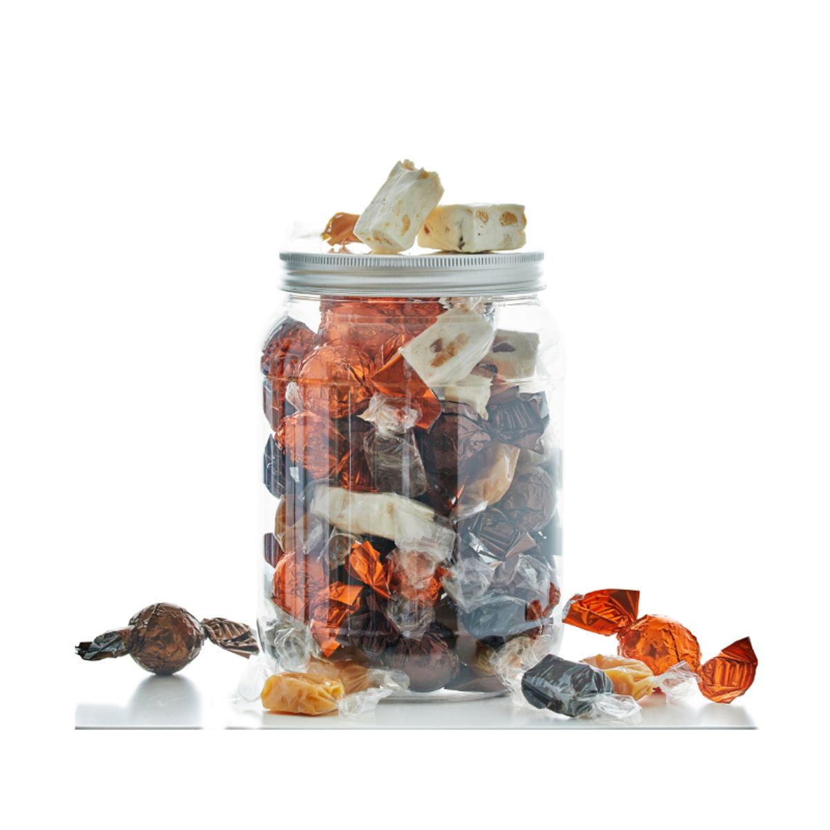 Mix af fyldte chokoladekugler, fransk nougat & karamelmix - 500 g