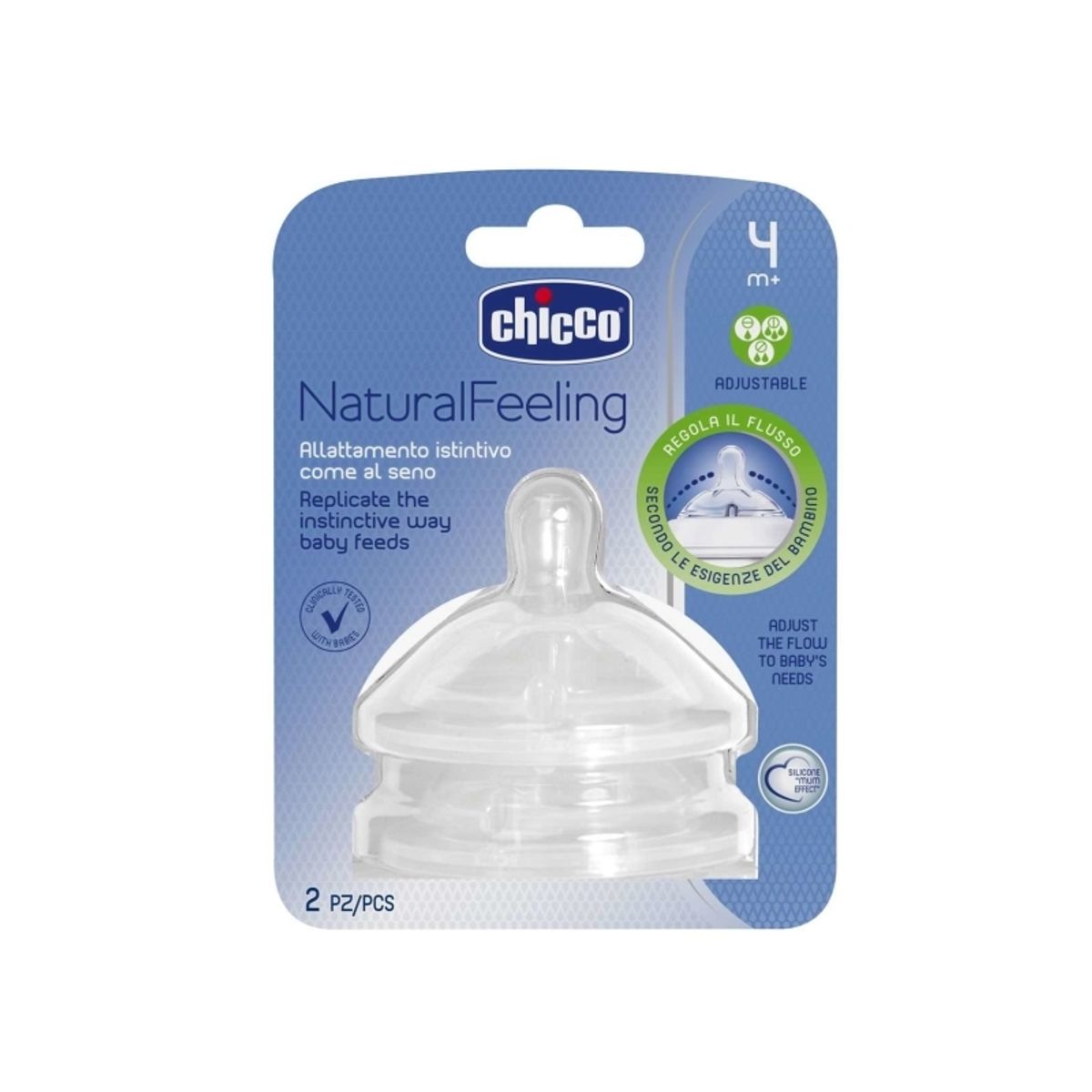 Chicco Chi Flaskesutter I Silikone Natural Feeling, 2 Stk (Justerbart Flow)