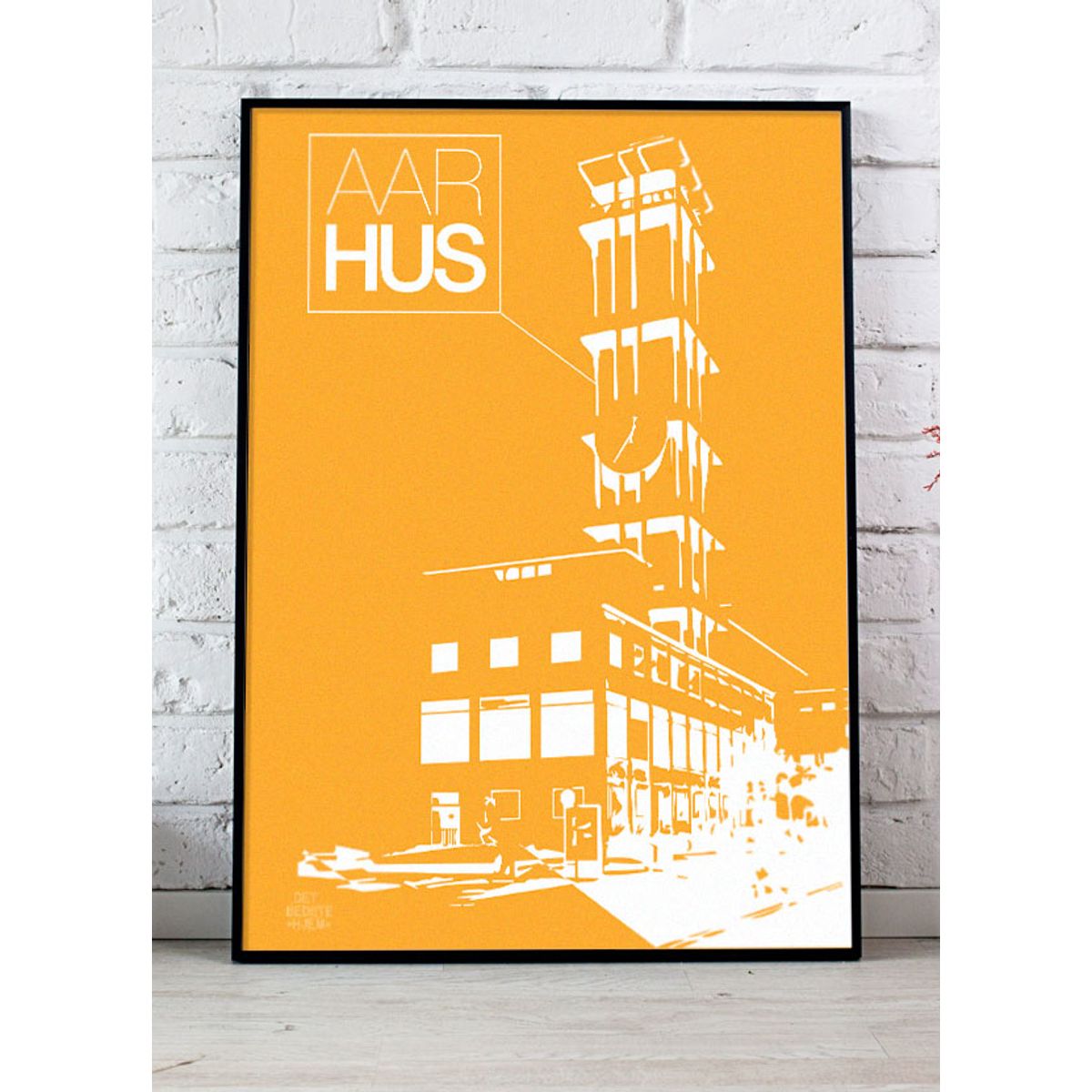 Aarhus-plakat med Rådhustårnet - stor (gul) - Download PDF og print selv i mange formater kr. 299