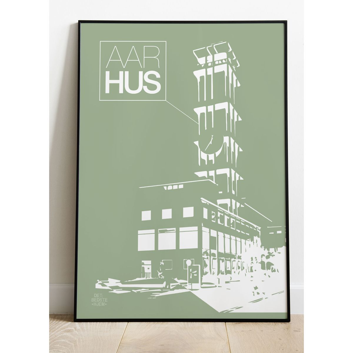 Aarhus-plakat med Rådhustårnet - stor (grøn) - 21 x 29,7 (A4) Kr. 199,-