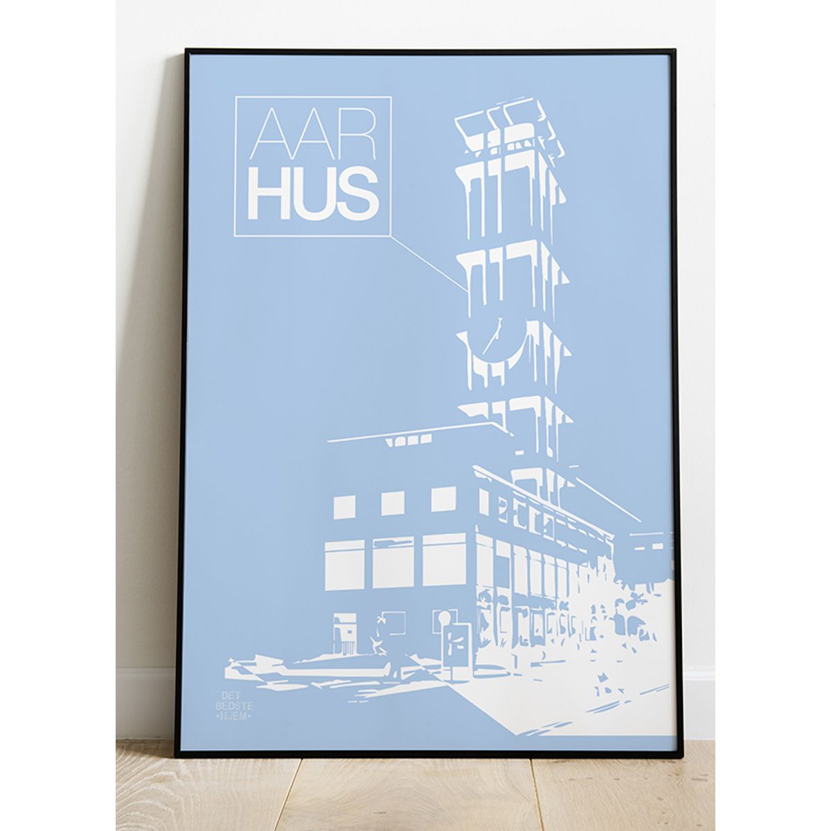 Aarhus-plakat med Rådhustårnet - stor (blå) - 30 x 40 cm - Kr. 219,-