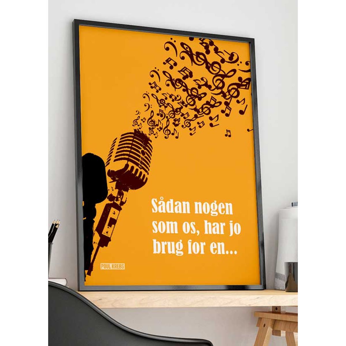 Sådan nogen som os Poul Krebs-plakat gul med mikrofon - Download PDF og print selv i mange formater - kr. 299