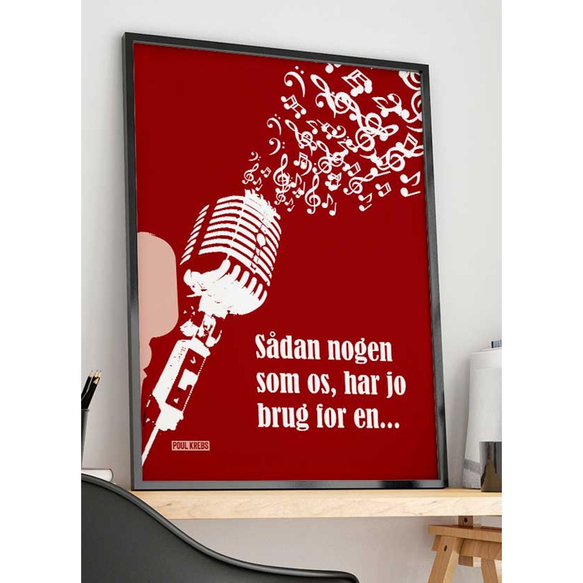 Sådan nogen som os Poul Krebs-plakat rød med mikrofon - 30 x 40 cm - Kr. 219,-