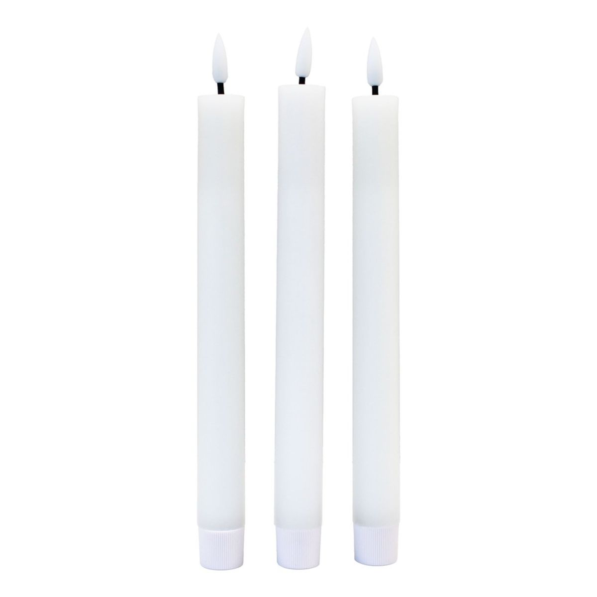 3-pak hvide LED stearinlys, flammeeffekt - Ø2,2cm, Højde: 24,5cm, stagelys, inkl. fjernb., timer, batteri