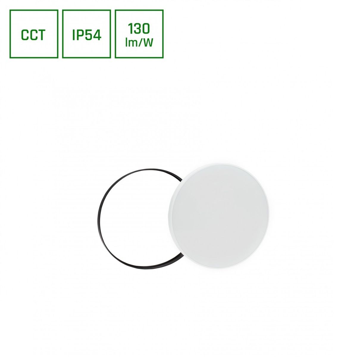 NYMPHEA 24W - Sort Hvide Ringe, CCT, 230V, 115°, IP54, Ø320x52, Hvid/Sort, Rundt - Dæmpbar : Ikke dæmpbar, Kulør : CCT (Varm til Kold Hvid)