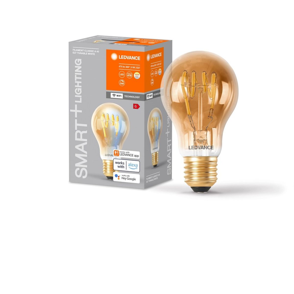 LEDVANCE SMART+ WiFi E27 Gylden Filament LED Pære 6W i CCT