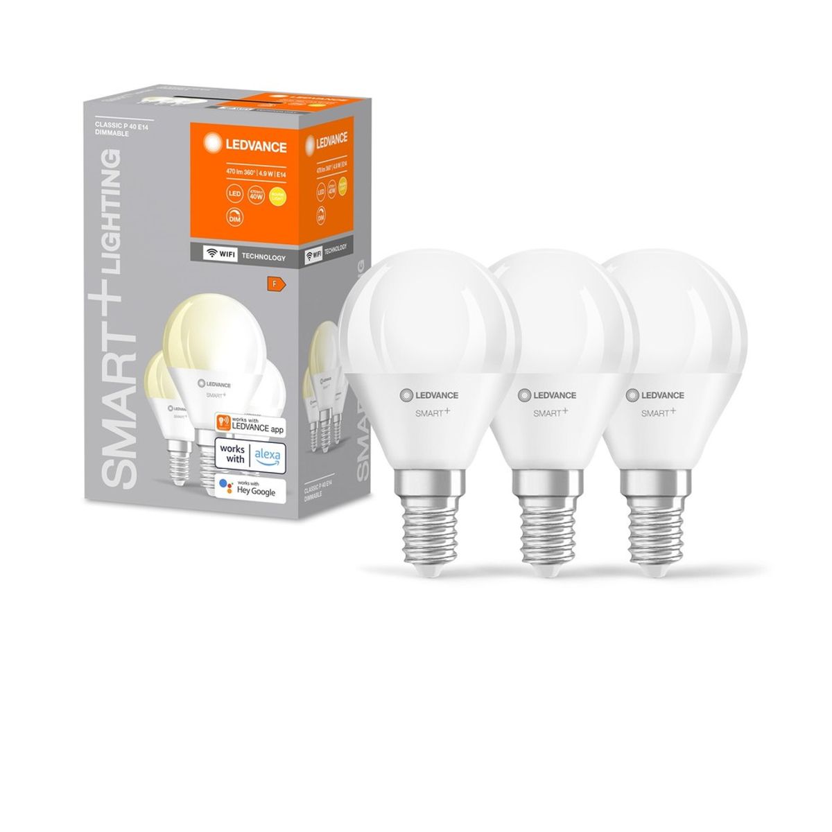 LEDVANCE SMART+ WiFi E14 LED Kronepære 4,9W i 2700K (3-Pak)