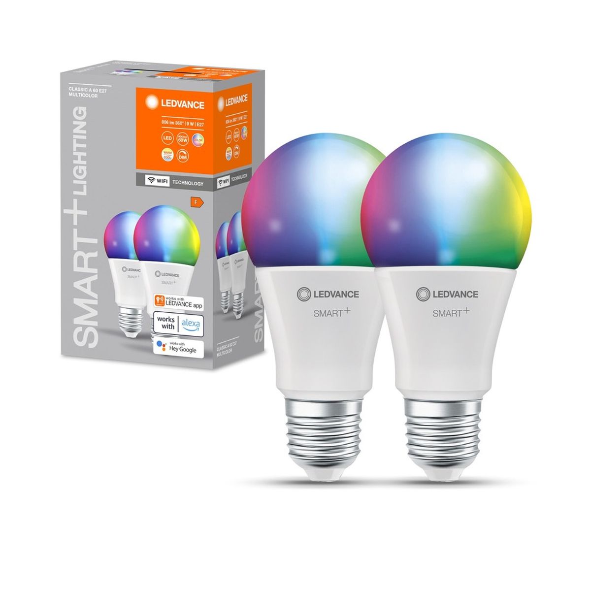 LEDVANCE SMART+ WiFi E27 Mat LED Pære 9W RGB+CCT (2-Pak)