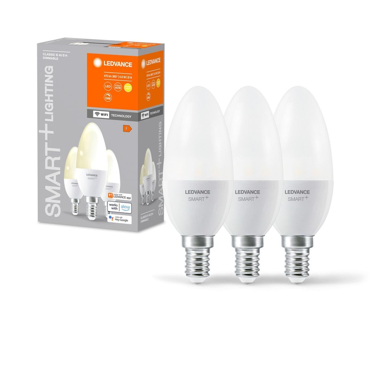 LEDVANCE SMART+ WiFi E14 LED Kertepære 4,9W i 2700K (3-Pak)