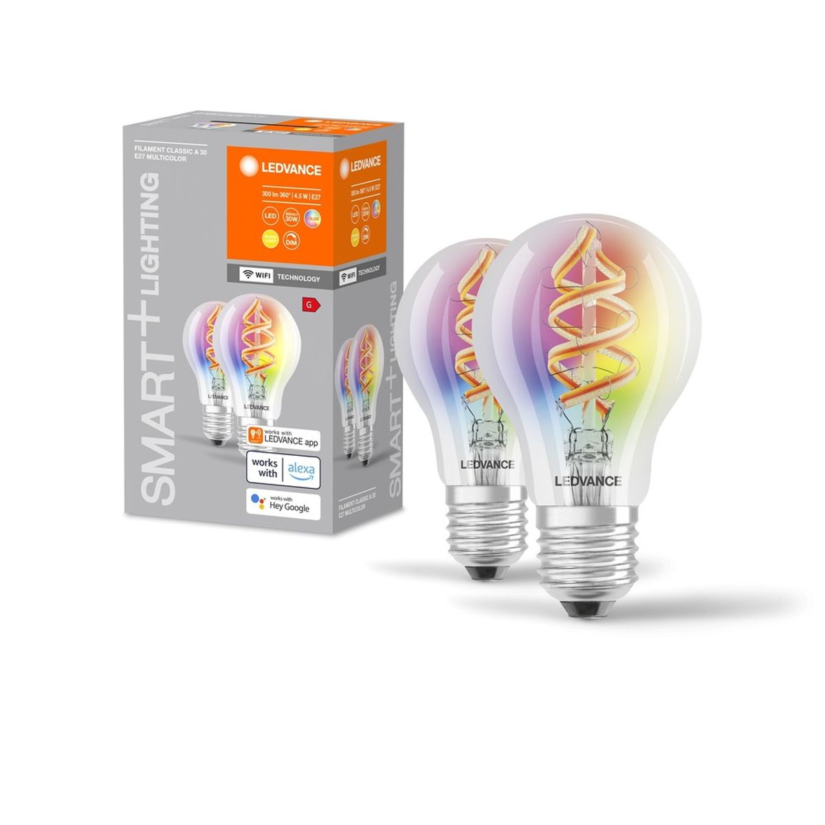 LEDVANCE SMART+ WiFi E27 Klar LED Pære 4,5W i RGBW (2-Pak)