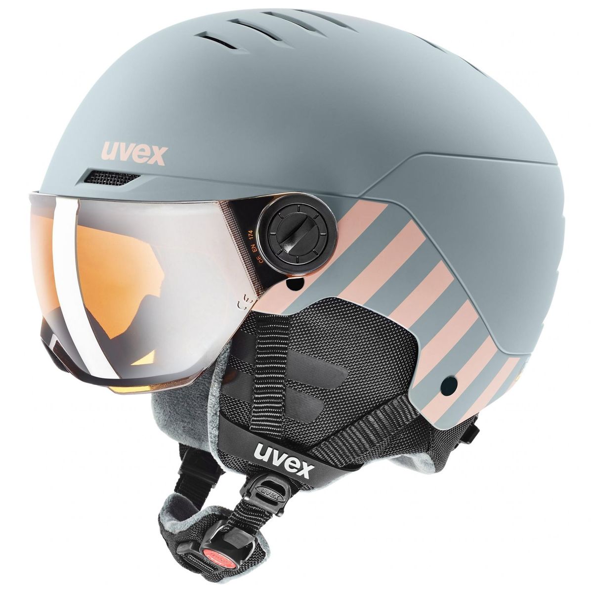 Uvex Rocket JR Visor, skihjelm med visir, junior, lysegrå/lyserød