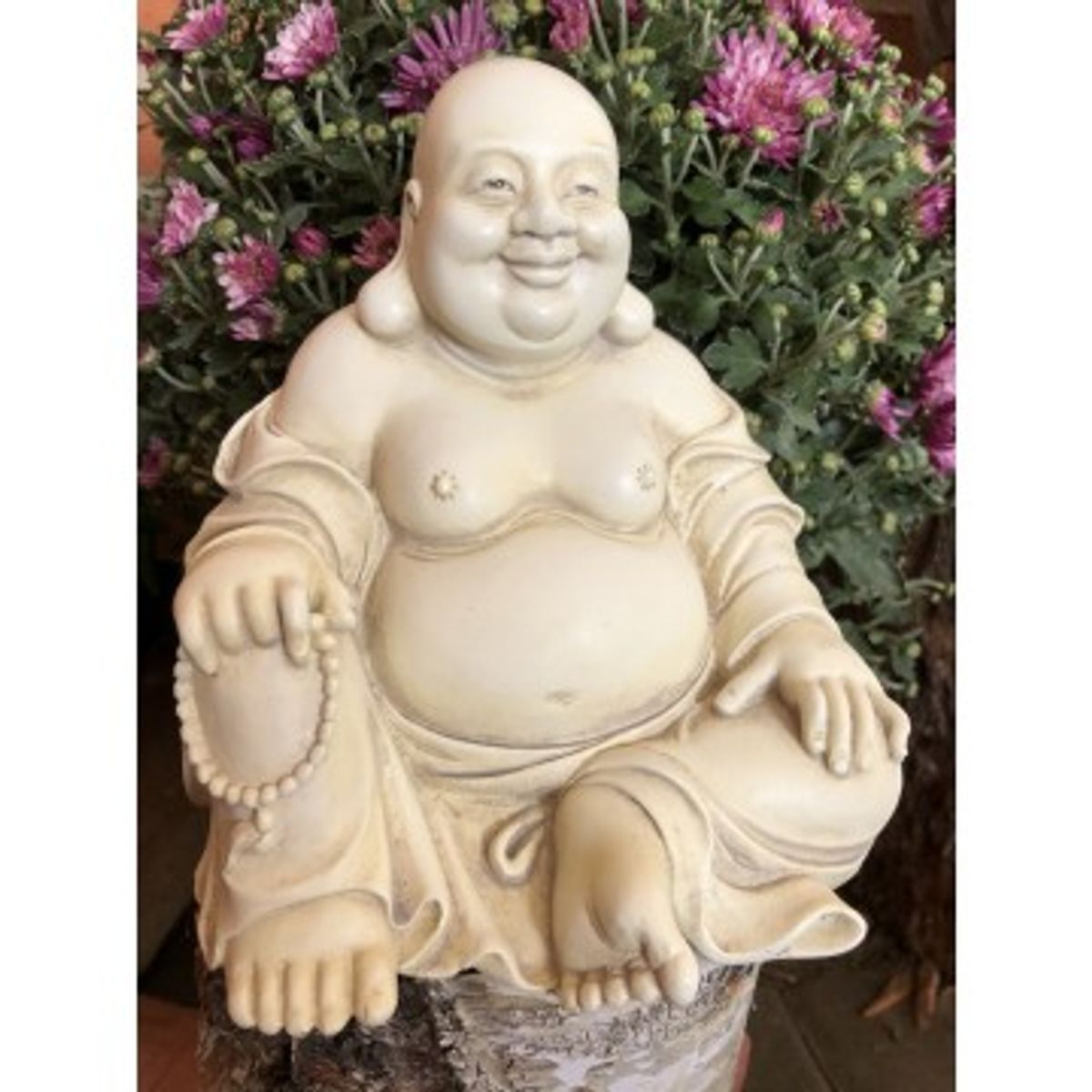 Happy Buddha i hvid 18 cm - Buddha Hotei - Budai - GodKarmaShop