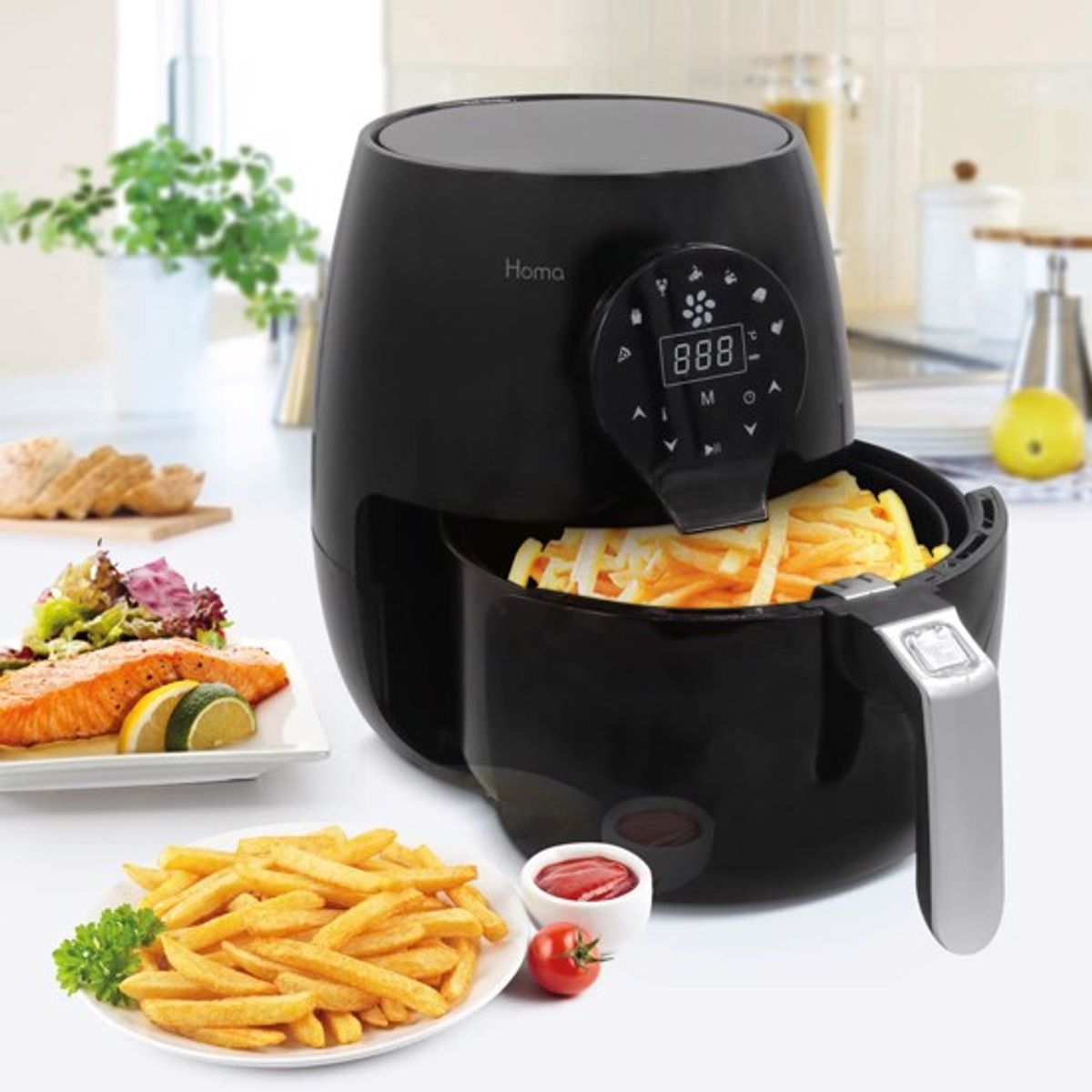 Air Fryer fra Homa 3,5 liter. Elektronisk med 7 programmer og non-stick belægning - Billig fragt