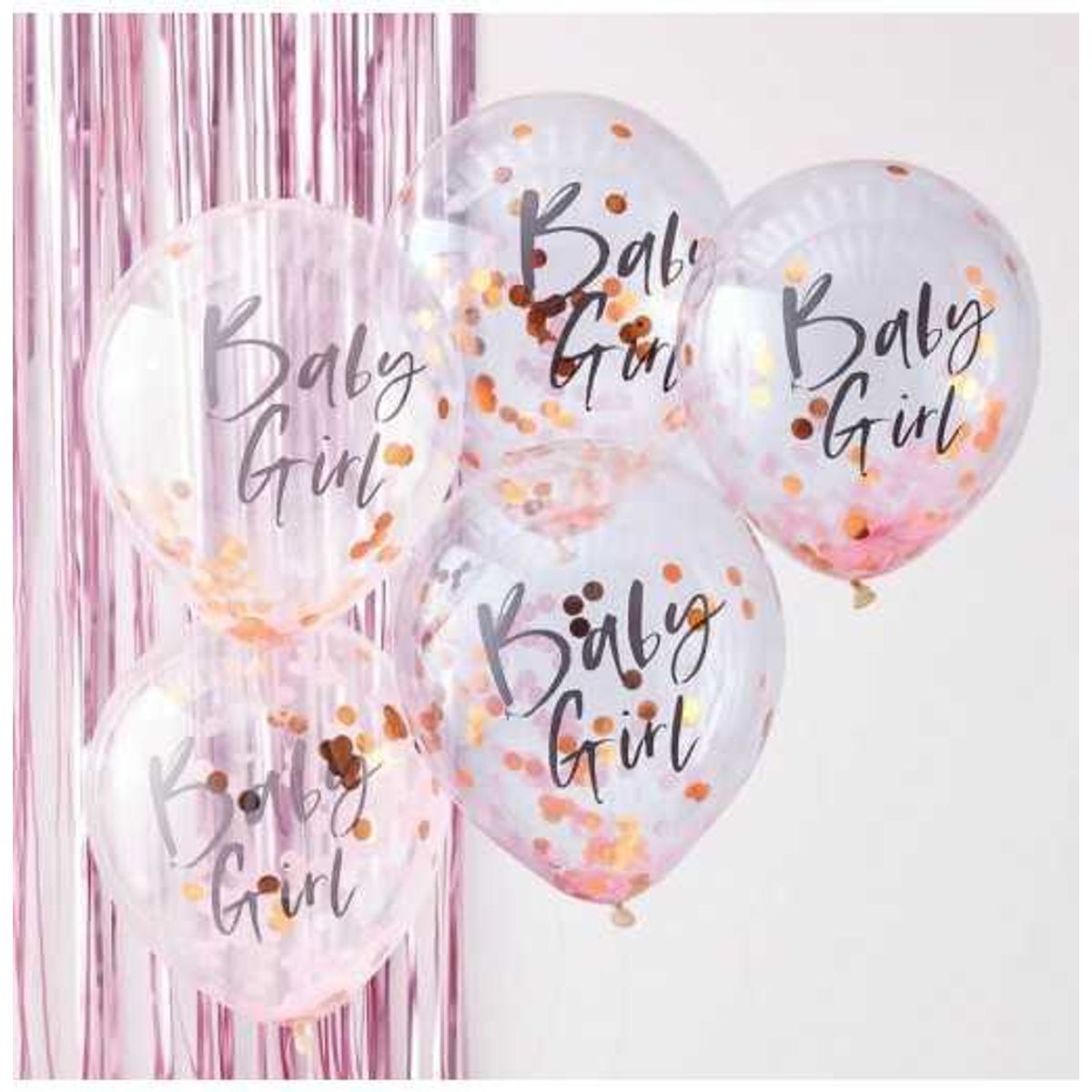 "Baby Girl" Lyserød/Guld Konfettiballoner - Babyshower