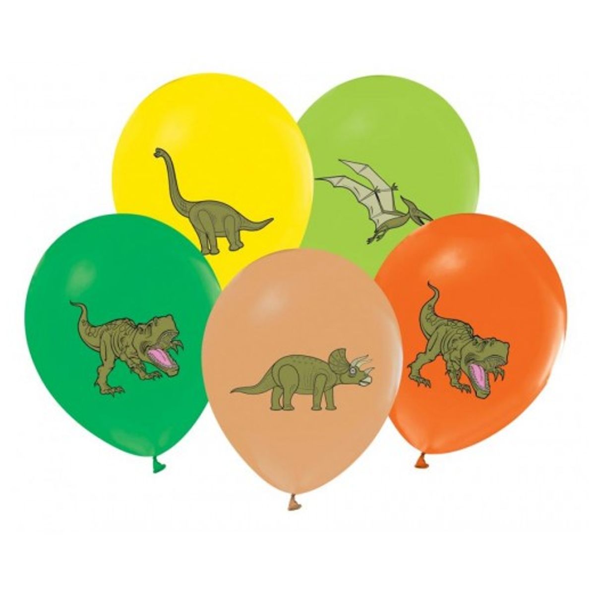 Dinosaurer balloner multifarvet, 12"/ 30 cm - 5 stk. - Balloner