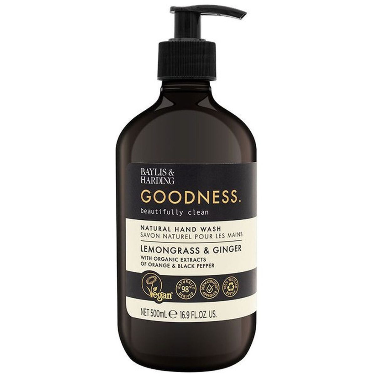 Baylis & harding goodness beautifully clean natural hand wash lemongrass & ginger 500ml