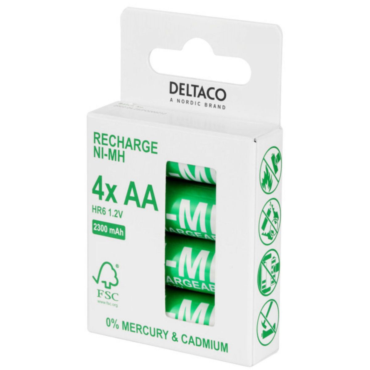 Deltaco batteri recharge NI-MH AA HR6 1.2V 2300 mAh 4 stk.