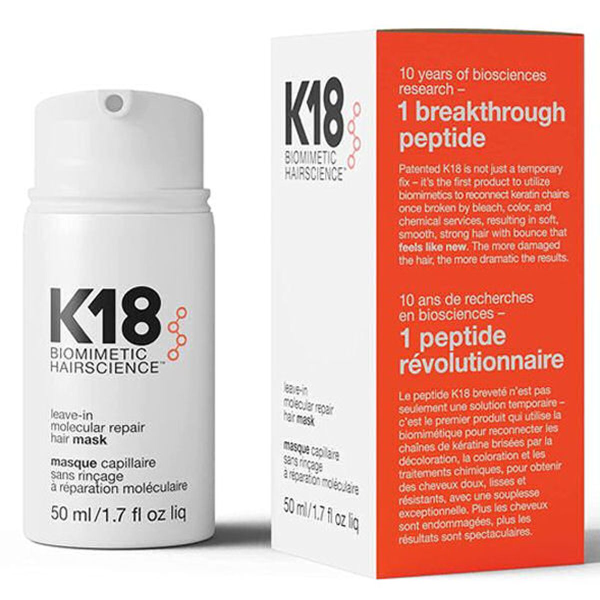 K18 biomimetic hairscience leave-in molecular repair hair mask 50ml