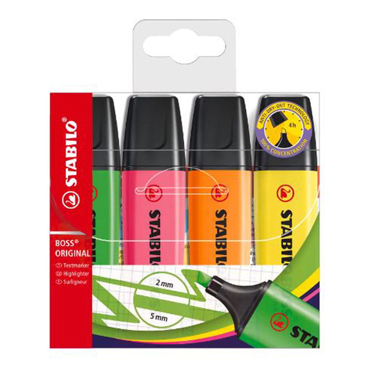 Stabilo boss original textmarker 2mm-5mm 4 stk.