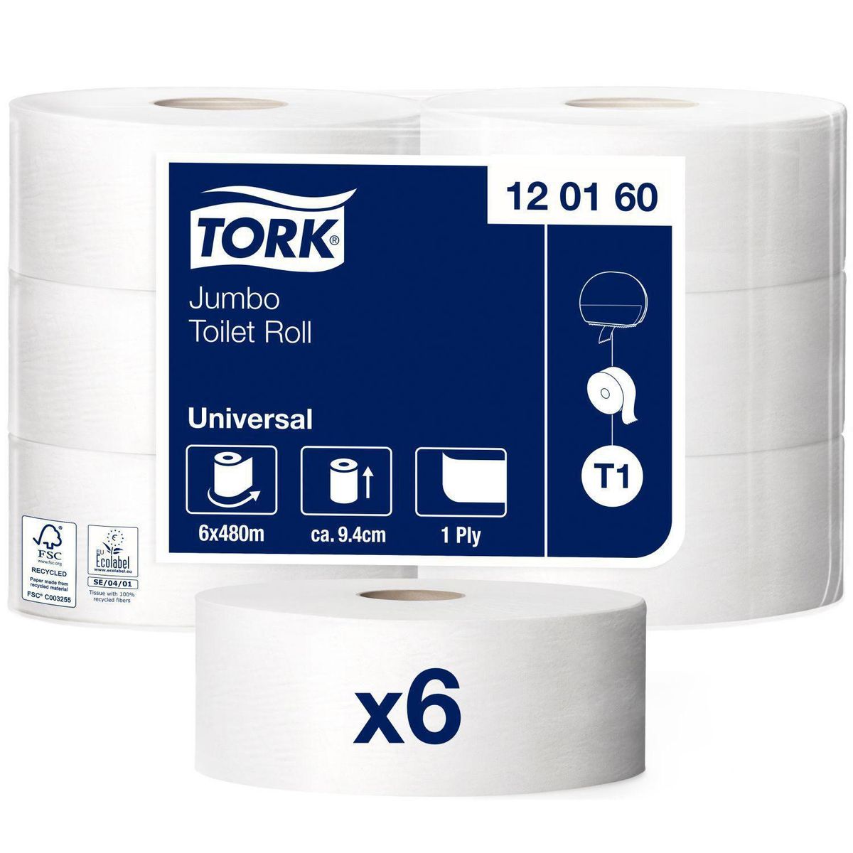 Toiletpapir Tork Universal T1 Jumbo 1-lag , 480 m, 6 ruller