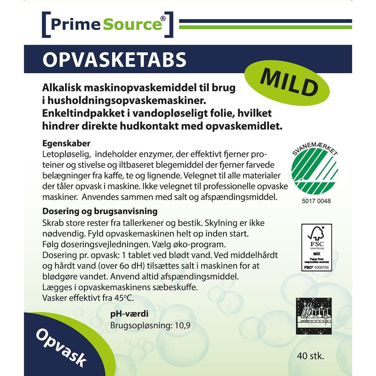 Prime Source Opvasketabs, Svanemærket, 40 stk.