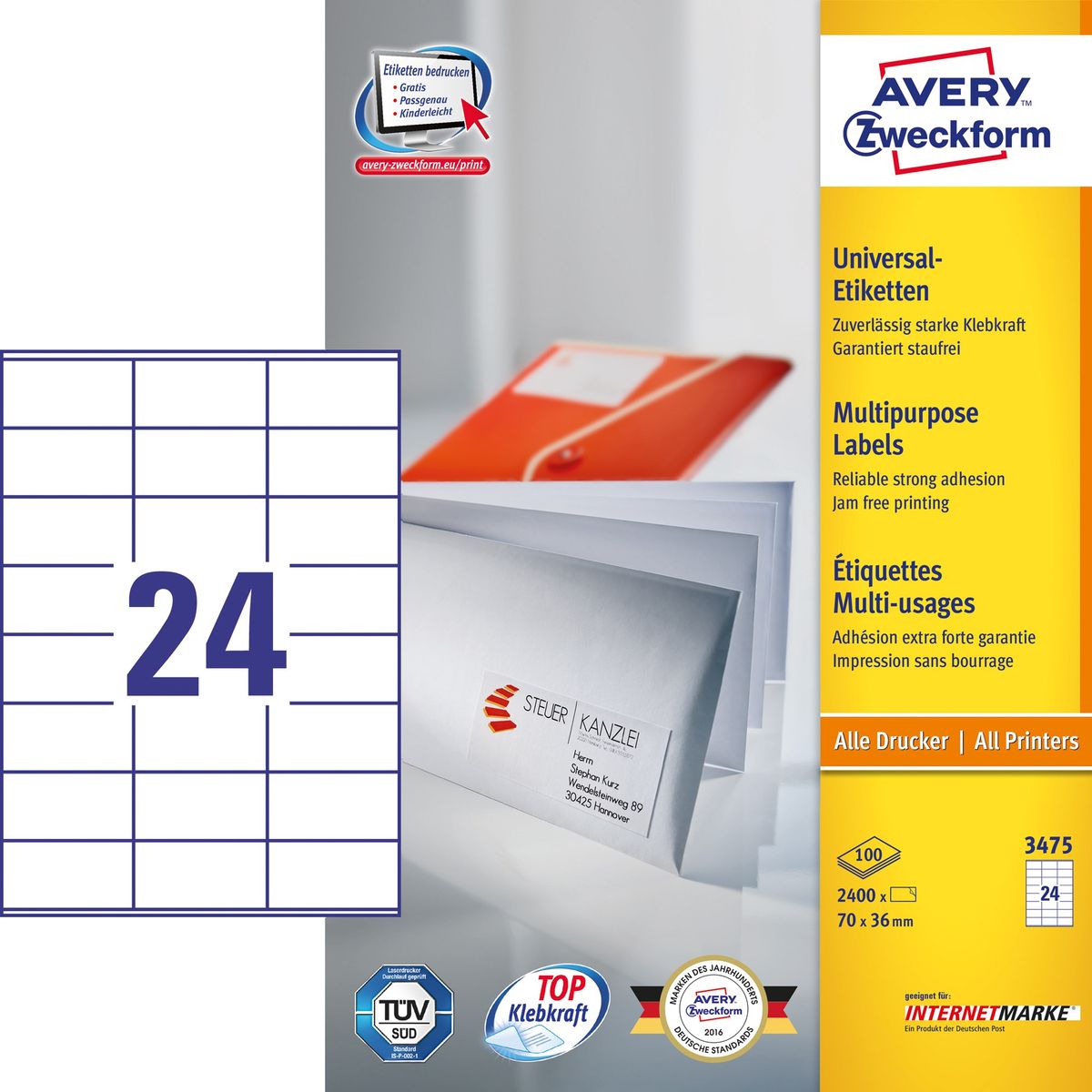 Avery ILC universal etiket 70x36mm (2400)