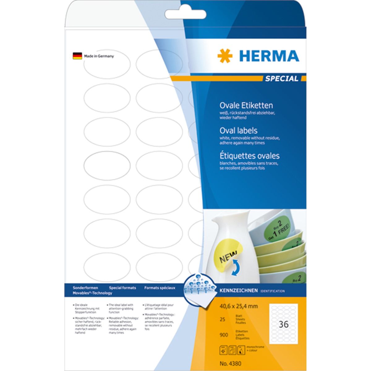 Herma etiket aftagelig oval 40,6x25,4 (900)