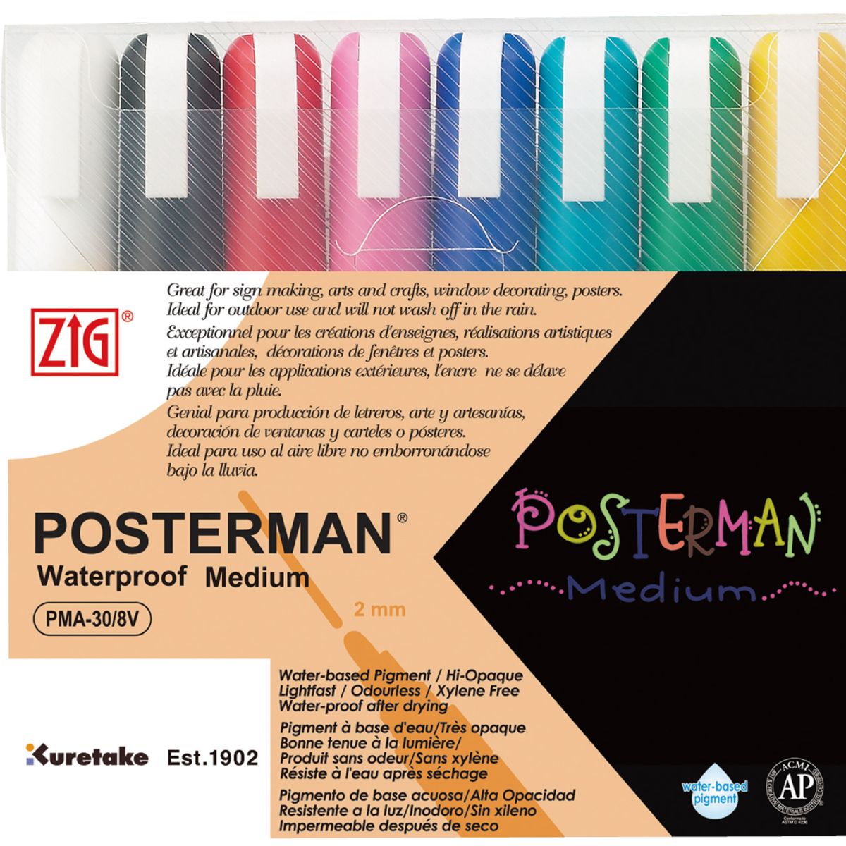 Marker ZIG Posterman 2mm 8/sæt