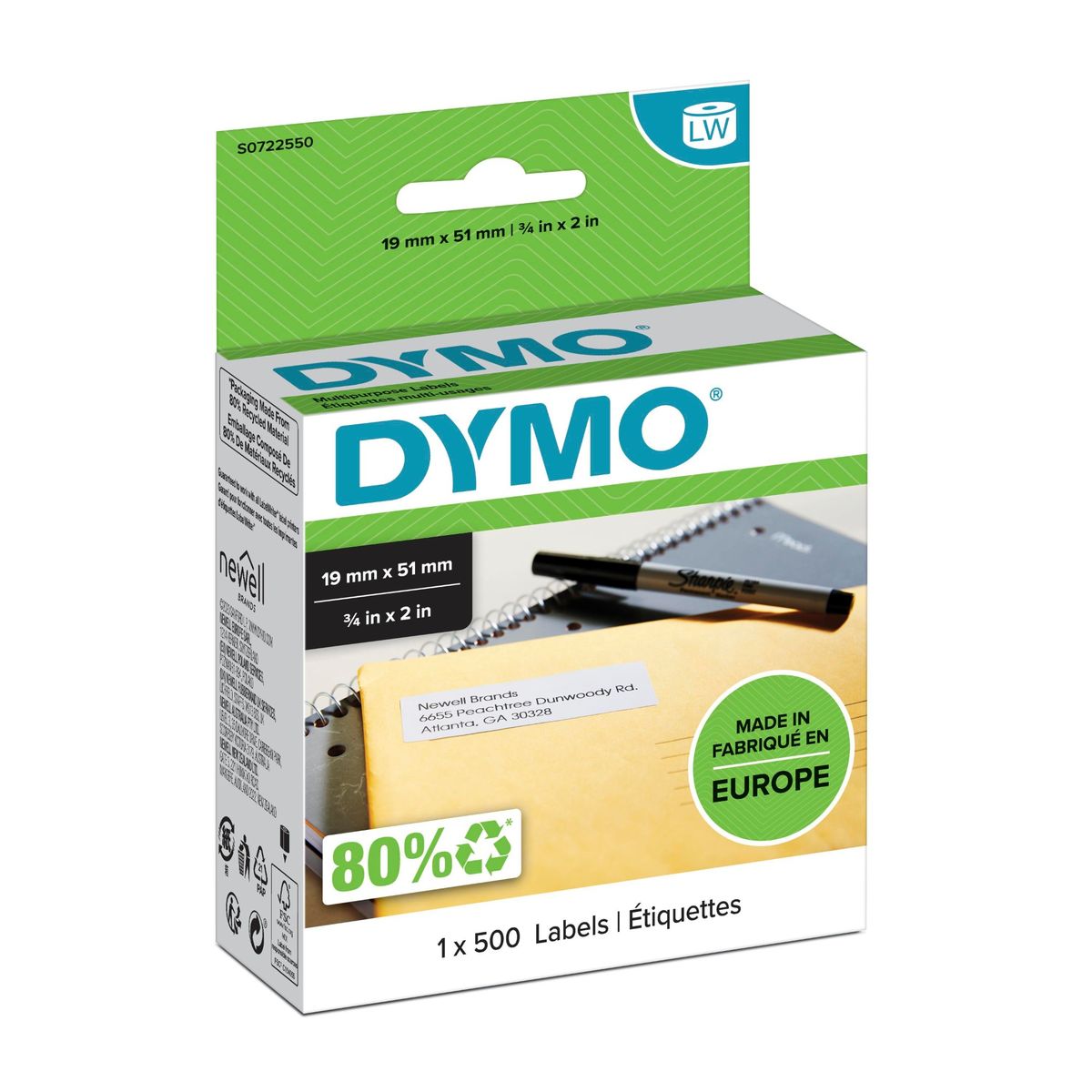 Dymo Multilabel 19x51, t/Labelwriter-serien, hvid, 500 stk.