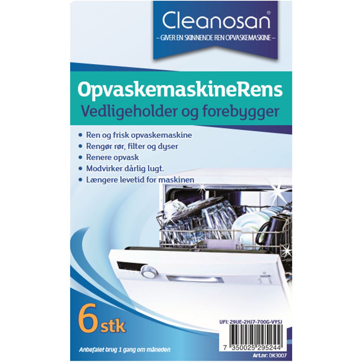 Cleanosan opvaskemaskinerens, tabs, 6 stk.