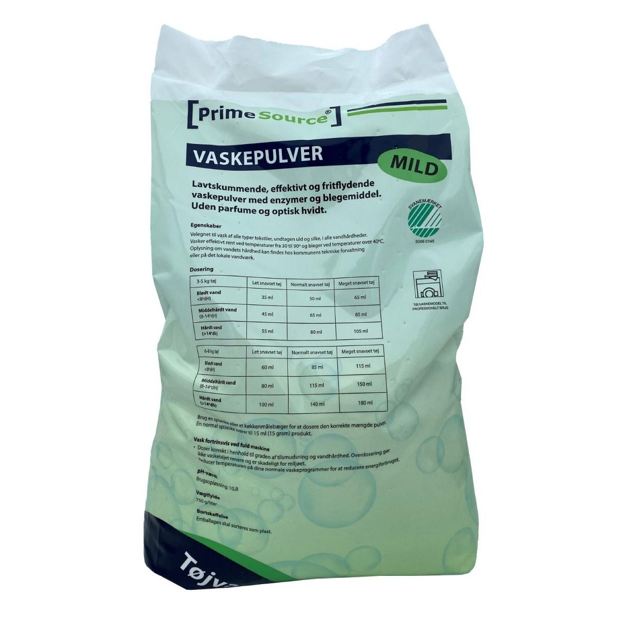 Prime Source, Vaskepulver Mild Svanemærket uden parfume og optisk hvidt, 10 kg