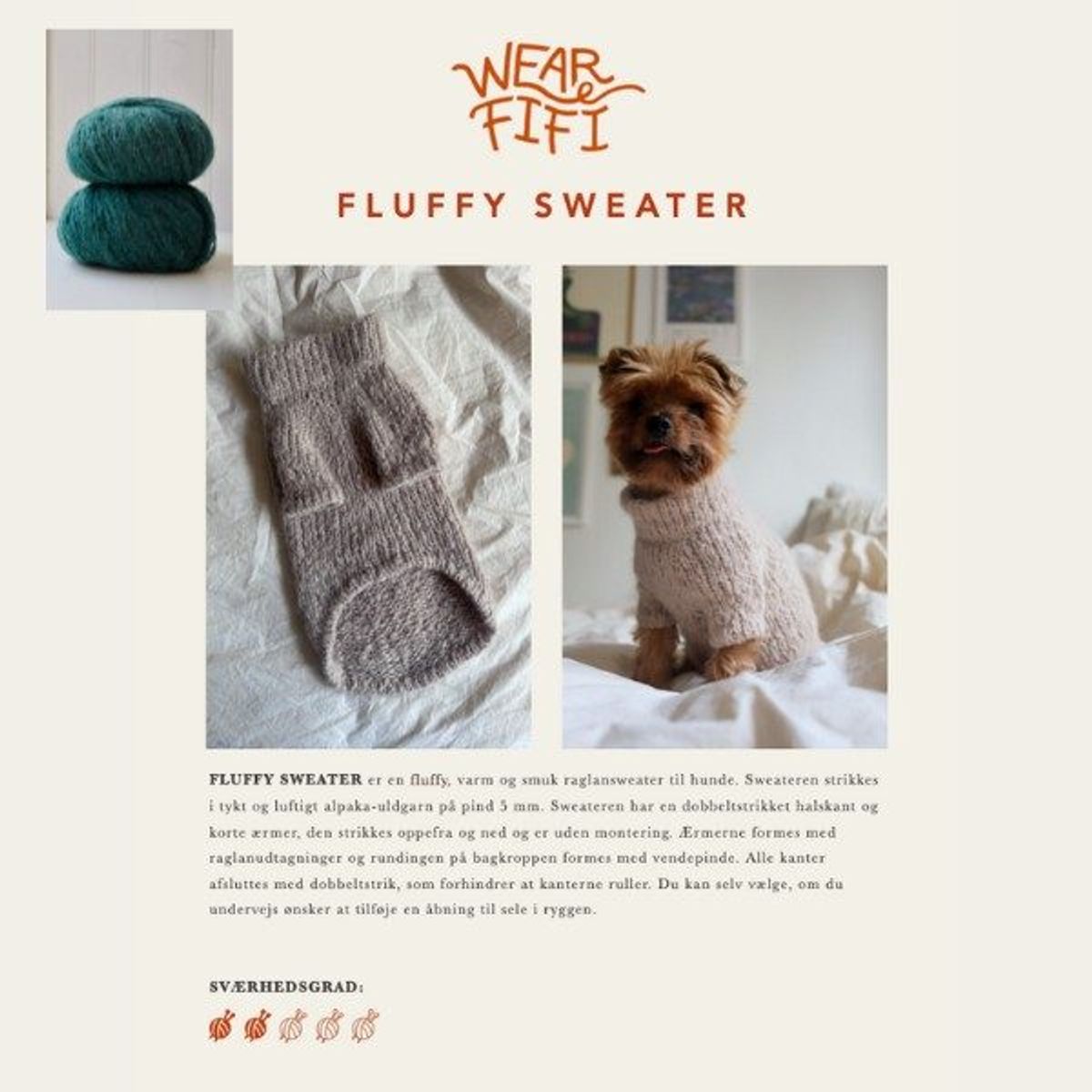 WEAR FIFI Strikkekit // Strik-selv Fluffy Hundesweater (teal green) - S-XL