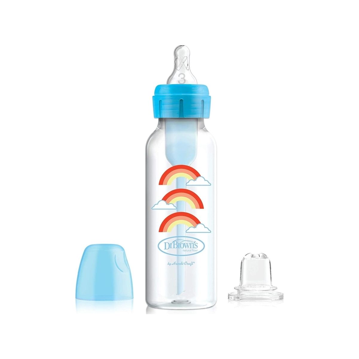 Sb8192-Set ``From Bottle To Cup "Sky Blue/ Stand.Bottle.250Ml Options+Decor.Blue With Pacifier+6M And Non-Drip Mouthpiece/