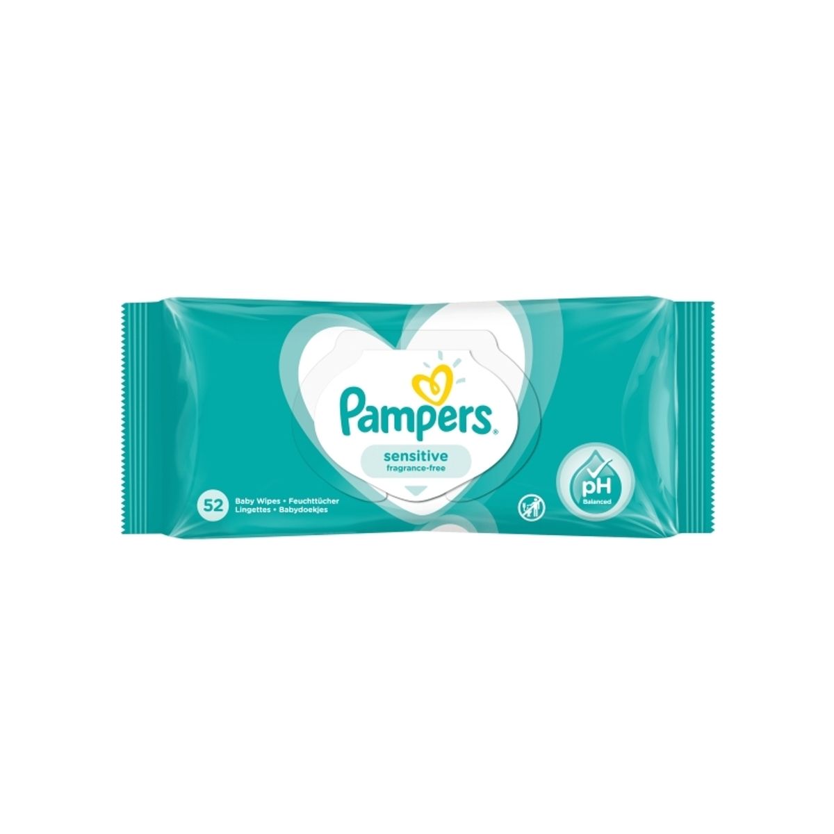 Pampers Sensitive Vådservietter Til Baby, Dermatologisk Testet, Allergivenlig, Neutral Ph, Parfumefri - 52 Stk.