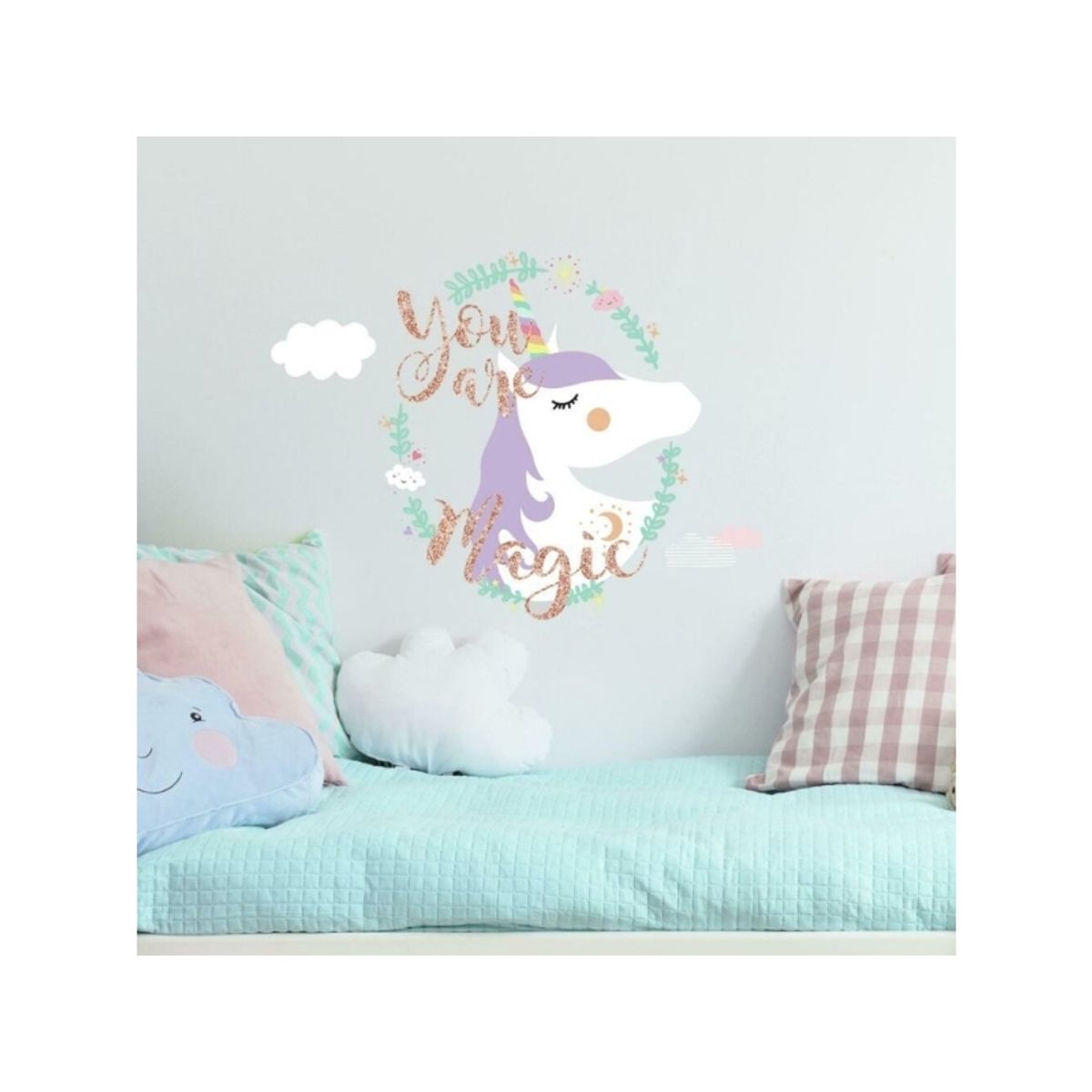 Enhjørning / Unicorn ''You Are Magic'' Gigant Wallsticker Med Glitter