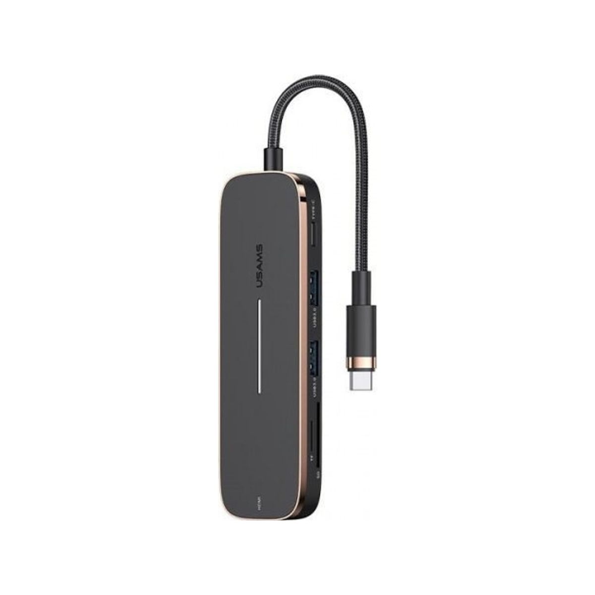 Usams Adapter Hub 2Xusb + Usb-C + Hdmi+ Micro Sd+Sd Black/Black Sj575hub01 (Us-Sj575)