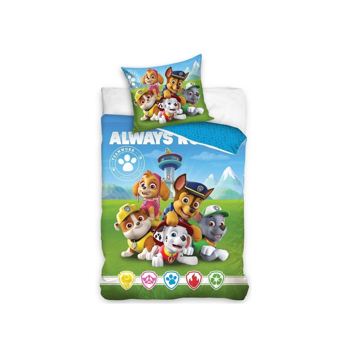 Paw Patrol Team Paw Sengetøj 150 X 210 Cm - 100 Procent Bomuld