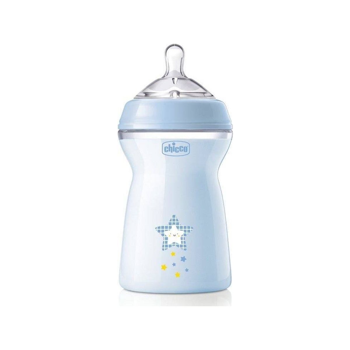 Chicco_Naturalfeeling Plastikflaske 330 Ml Med Silikone Sut Hurtig Gennemstrømning 6M+ Blå