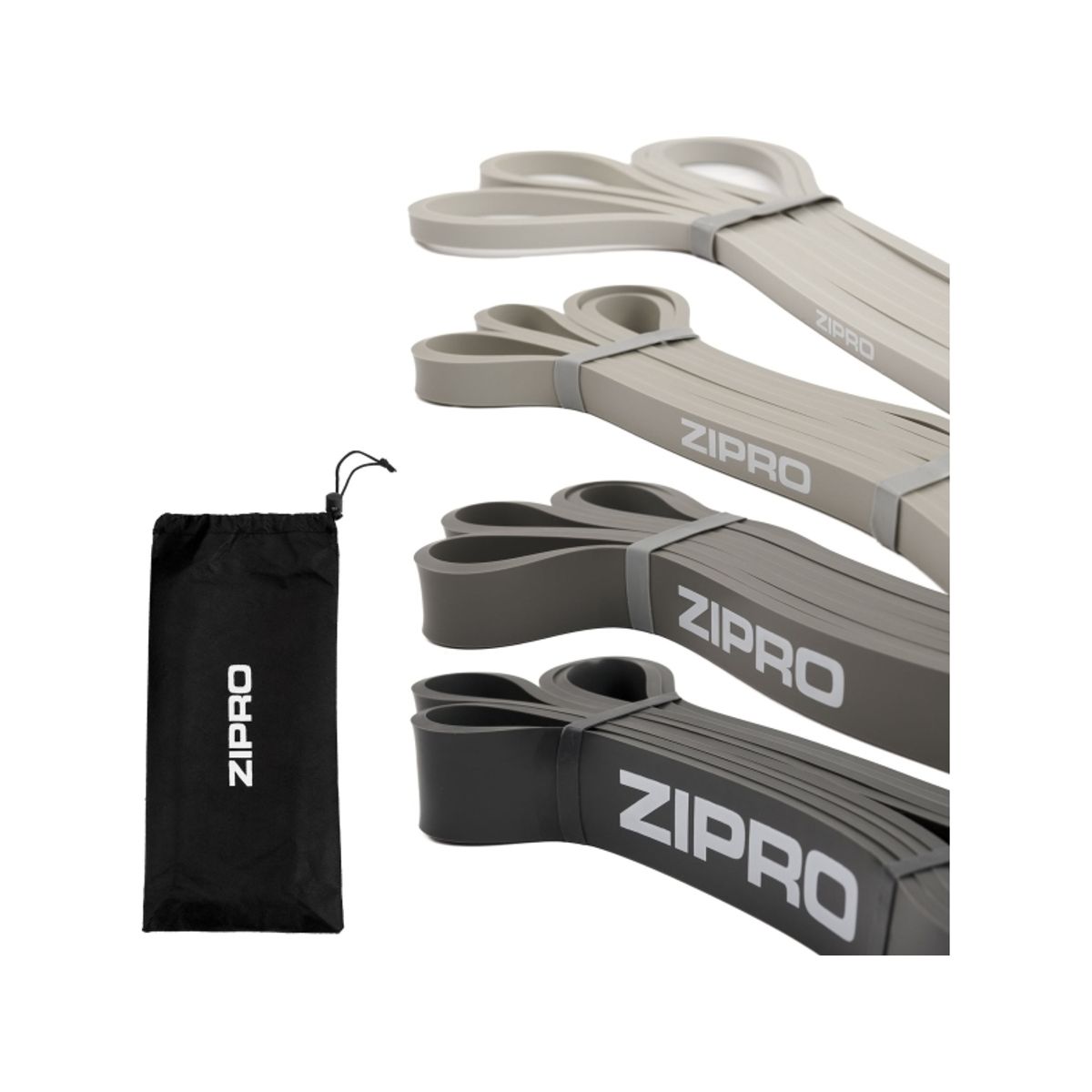 Zipro Powerband Zipro Forskellige Modstandsniveauer I Grå 4 Stk.