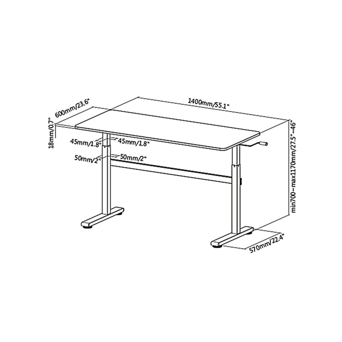 Ergo Office Manuelt Hæve-/Sænkebord, Maks. 40 Kg, Maks. Højde 117 Cm, Med Hæve-/Sænkebord, Er-401 W