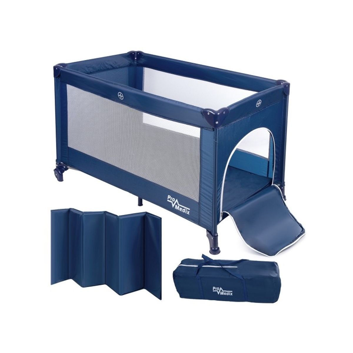 Promedix Travel Cot, 125X65x74cm, Blue, Wheels, Protective Cover, Pr-803 B