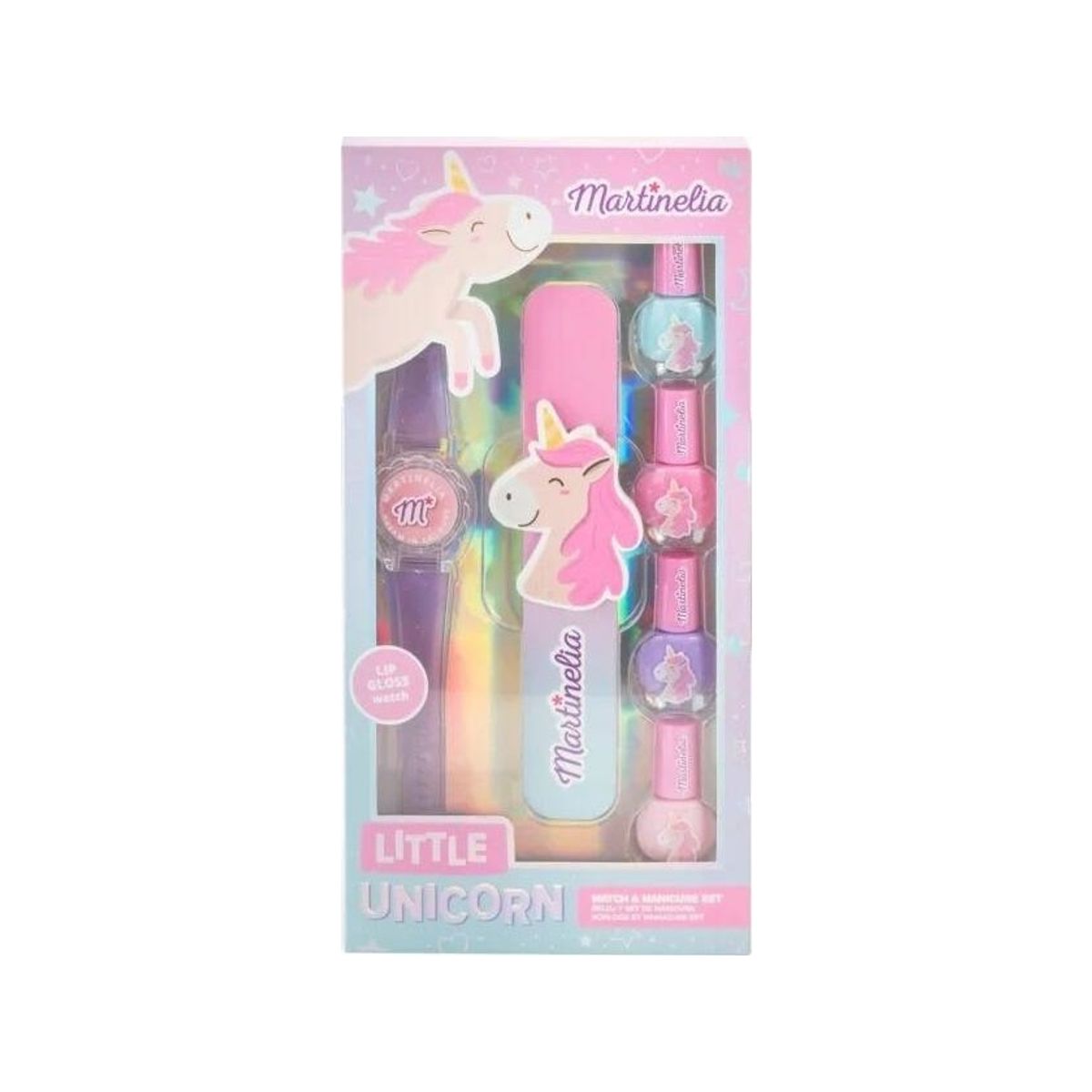 Martinelia Little Unicorn Cosmetic Set Watch &Amp Manicure Set, 4 Neglelakker, 1 Neglefil, 1 Lipgloss, 1 Watch Lipgloss